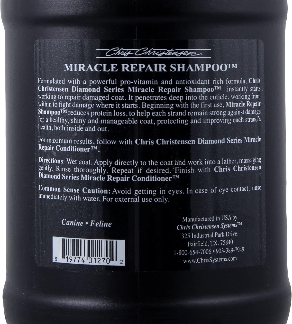 chris christensen diamond series miracle repair dog shampoo, side view