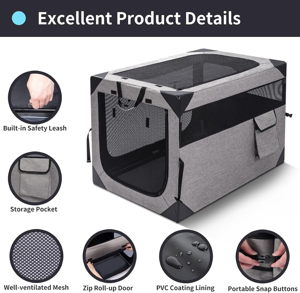 zikopomi 30 inch portable soft foldable dog crate, close-up detail