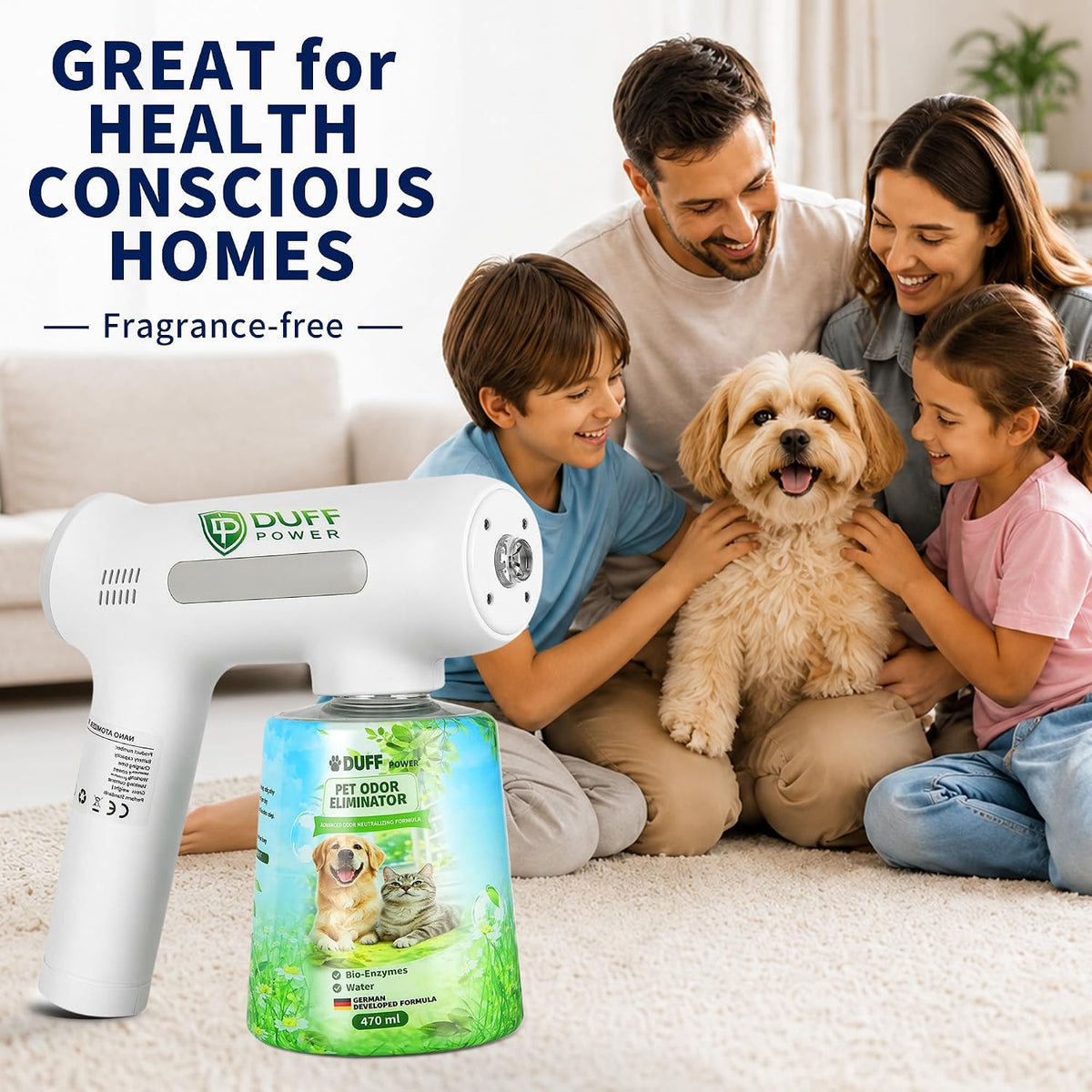 duff power nano blue light pet odor eliminator showing dimensions