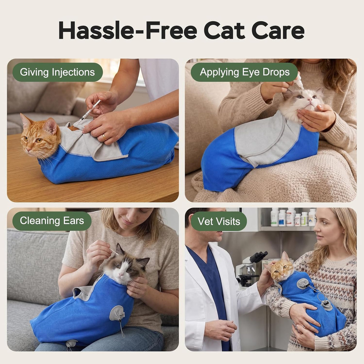 cat wrap for cutting nails, self-adhesive cat nail, side view