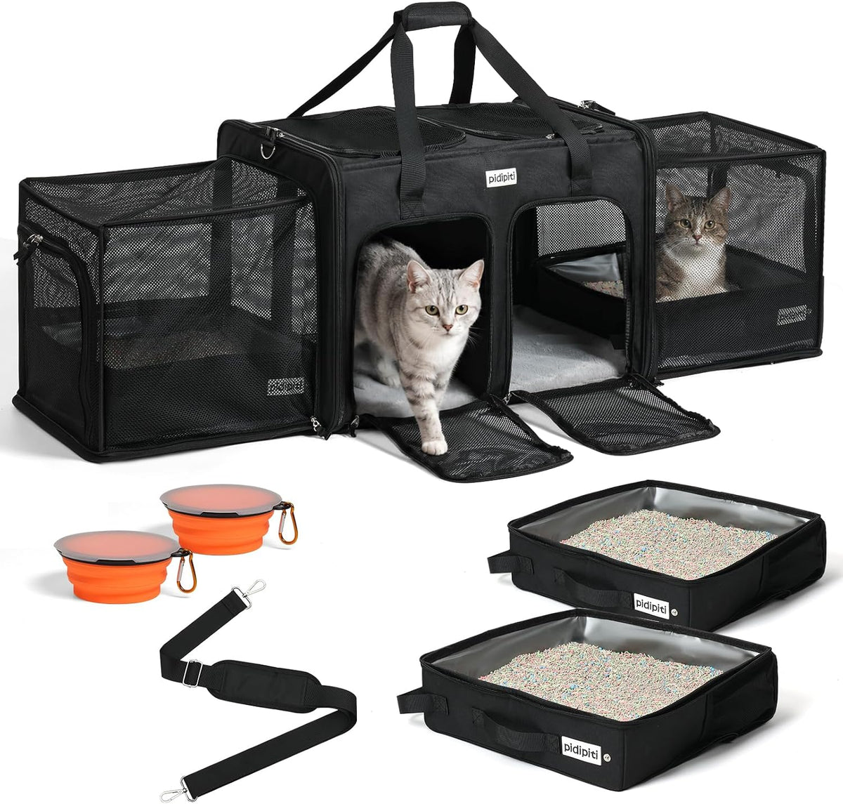pidipiti 24x17x17 large expandable pet carrier for 2, main product view