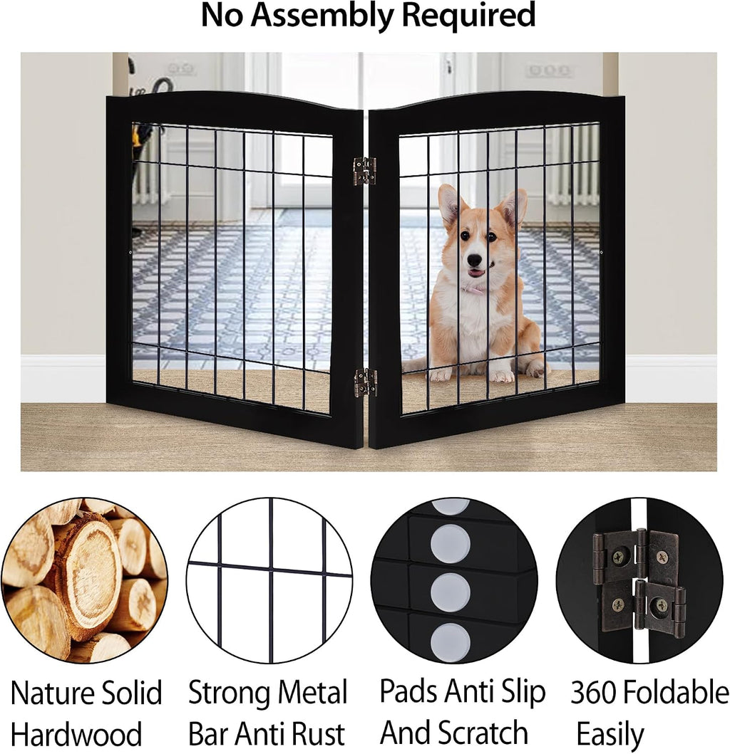 lzrs 2-panel freestanding foldable wood dog gate –, close-up detail