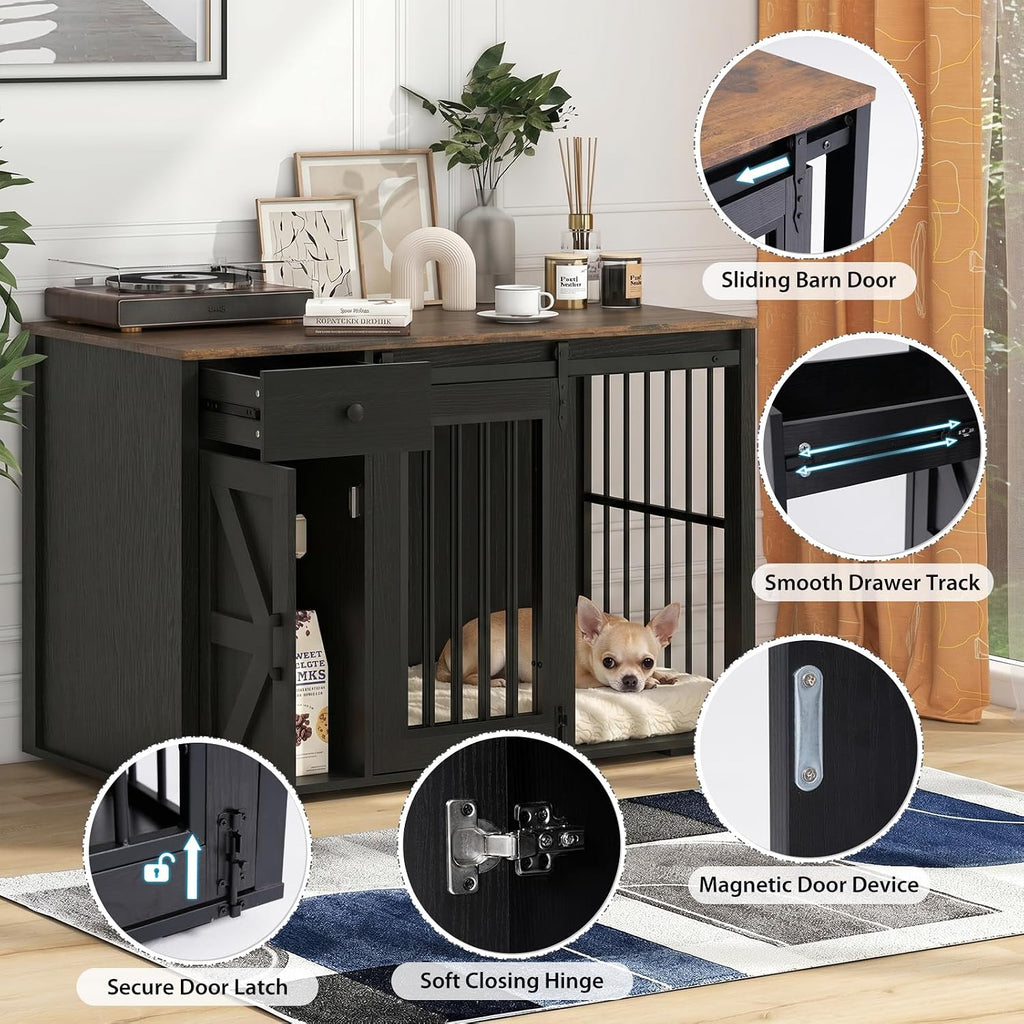 verano garden 44" dog crate furniture, dog kennel, side view