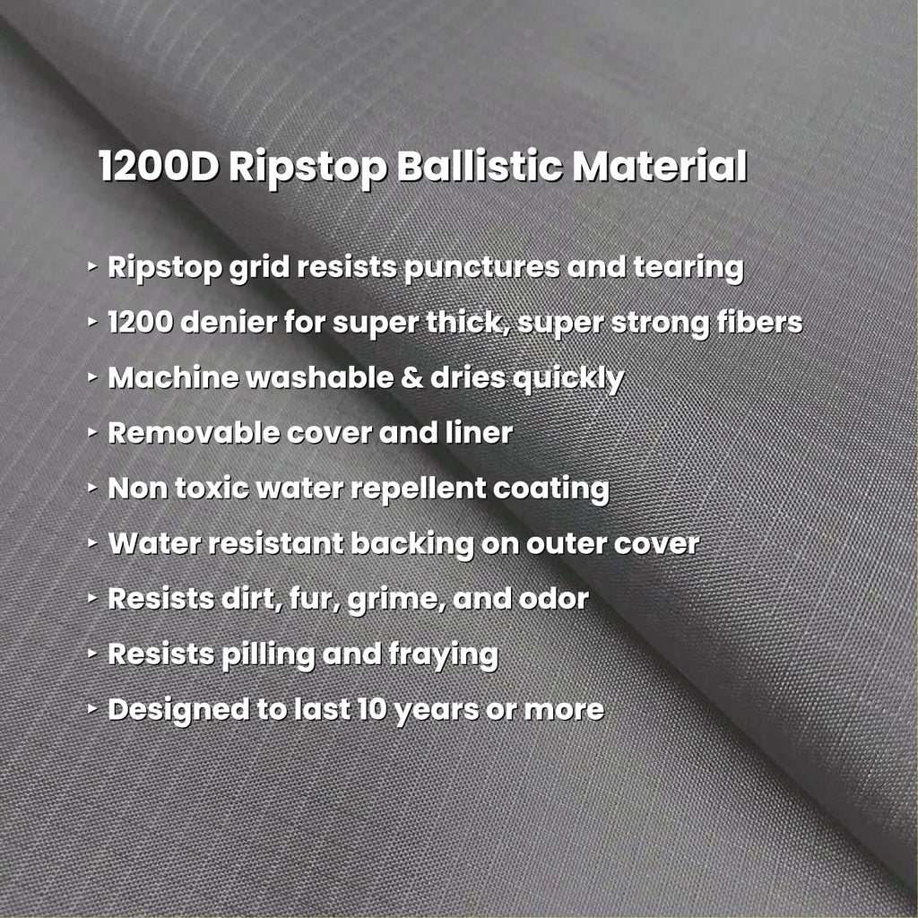 k9 ballistics tough ripstop ortho rectangle dog bed showing dimensions