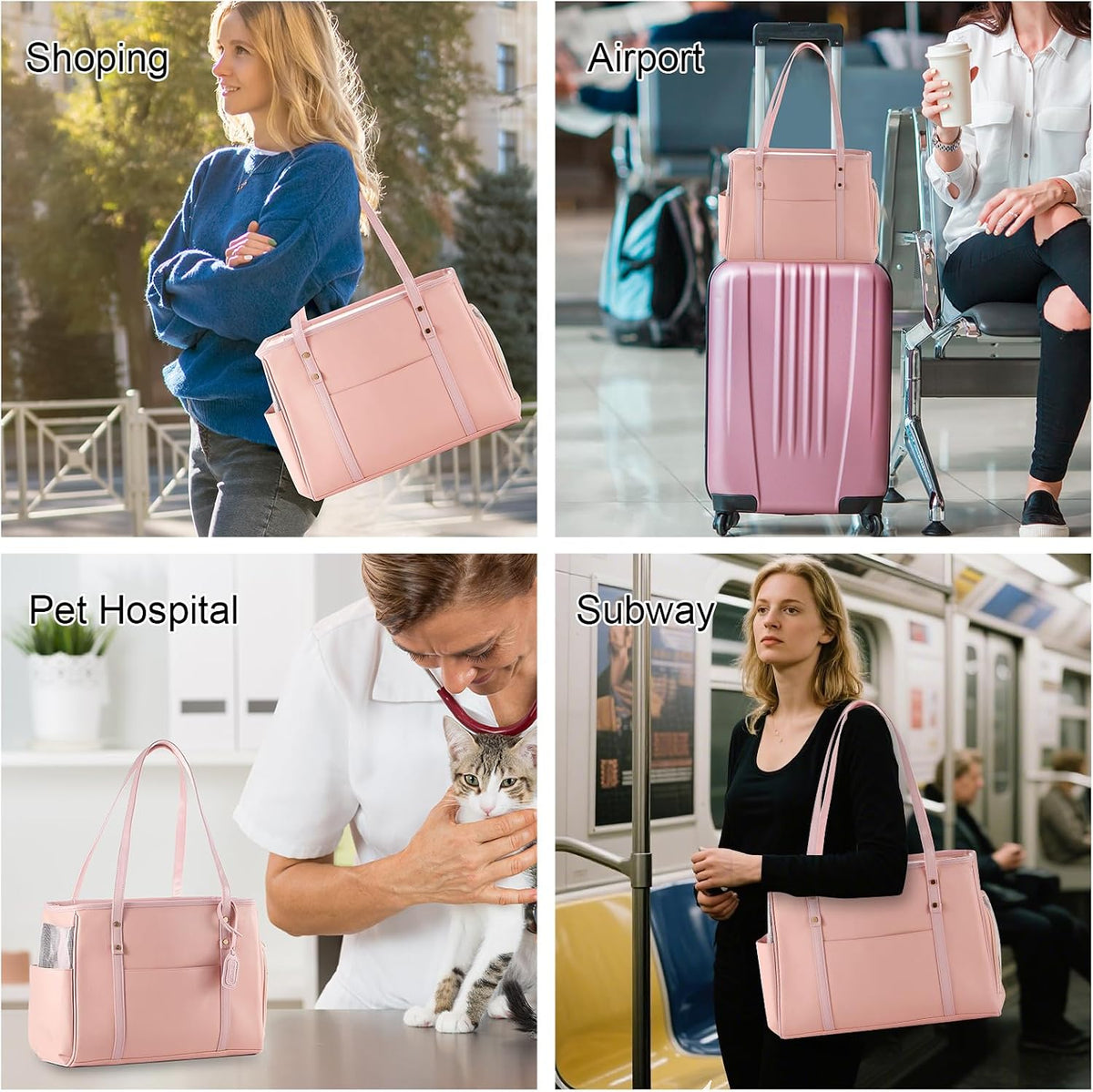 fashion dog carrier purse, premium leather cat carrier showing dimensions