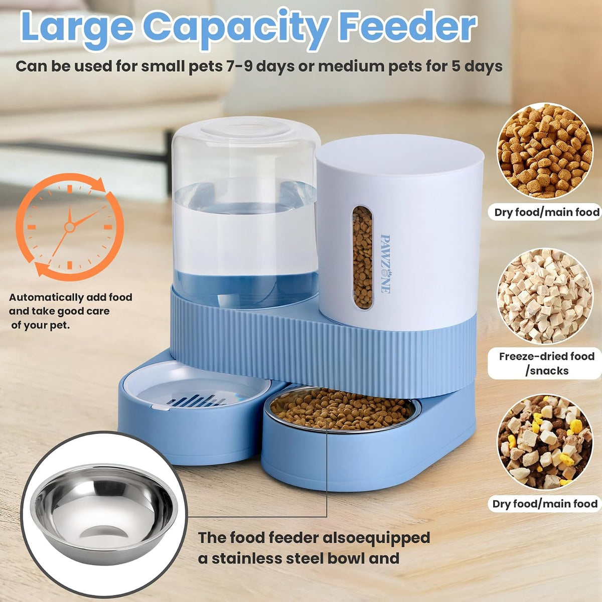 automatic cat feeder stainless steel water dispenser gravity, close-up detail