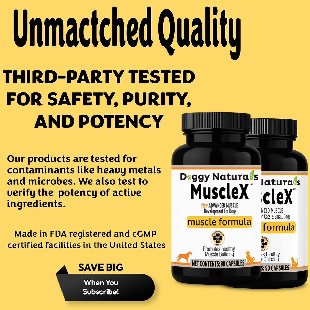 musclex™ canine muscle formula dogs with cahmb 500 showing dimensions
