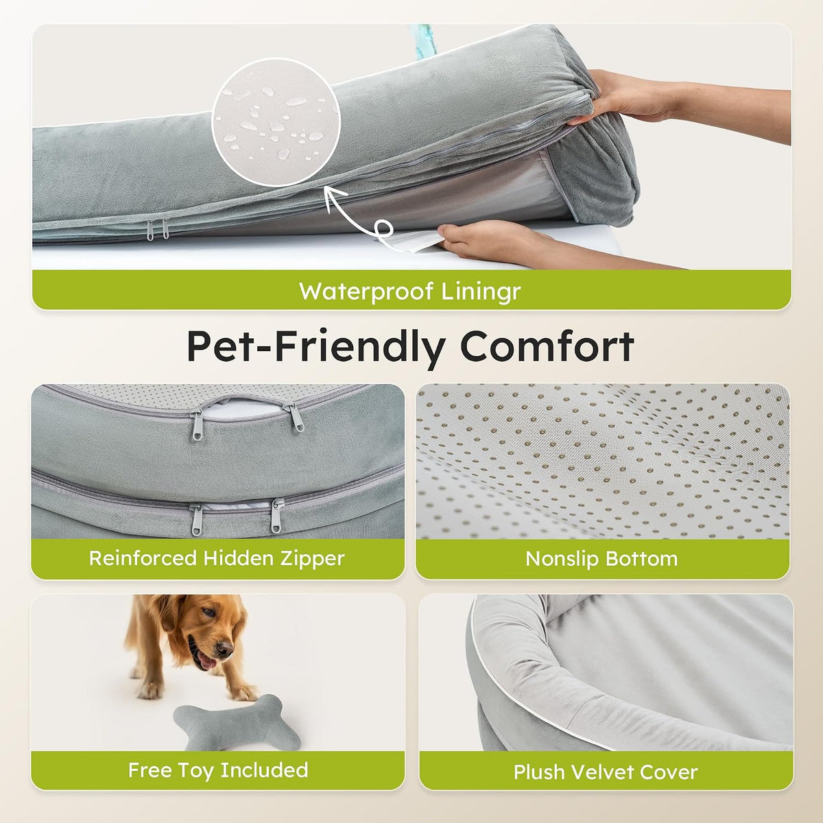cwawz xxl orthopedic dog bed, 53 in. dog showing dimensions