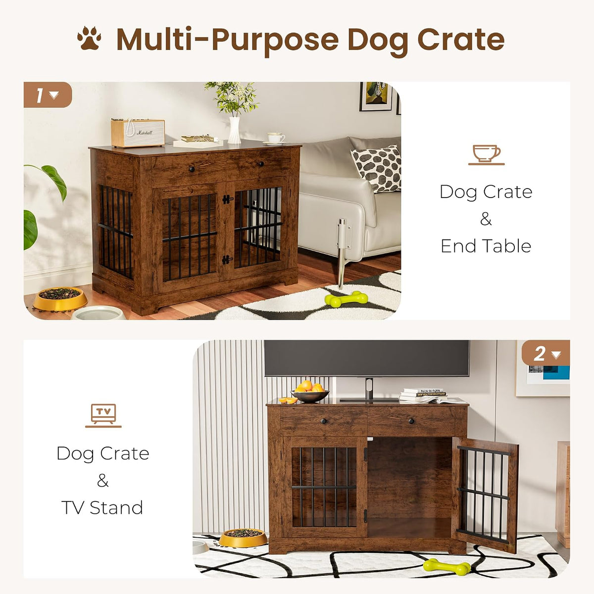 44'' dog crate furniture large wooden dog kennel showing dimensions