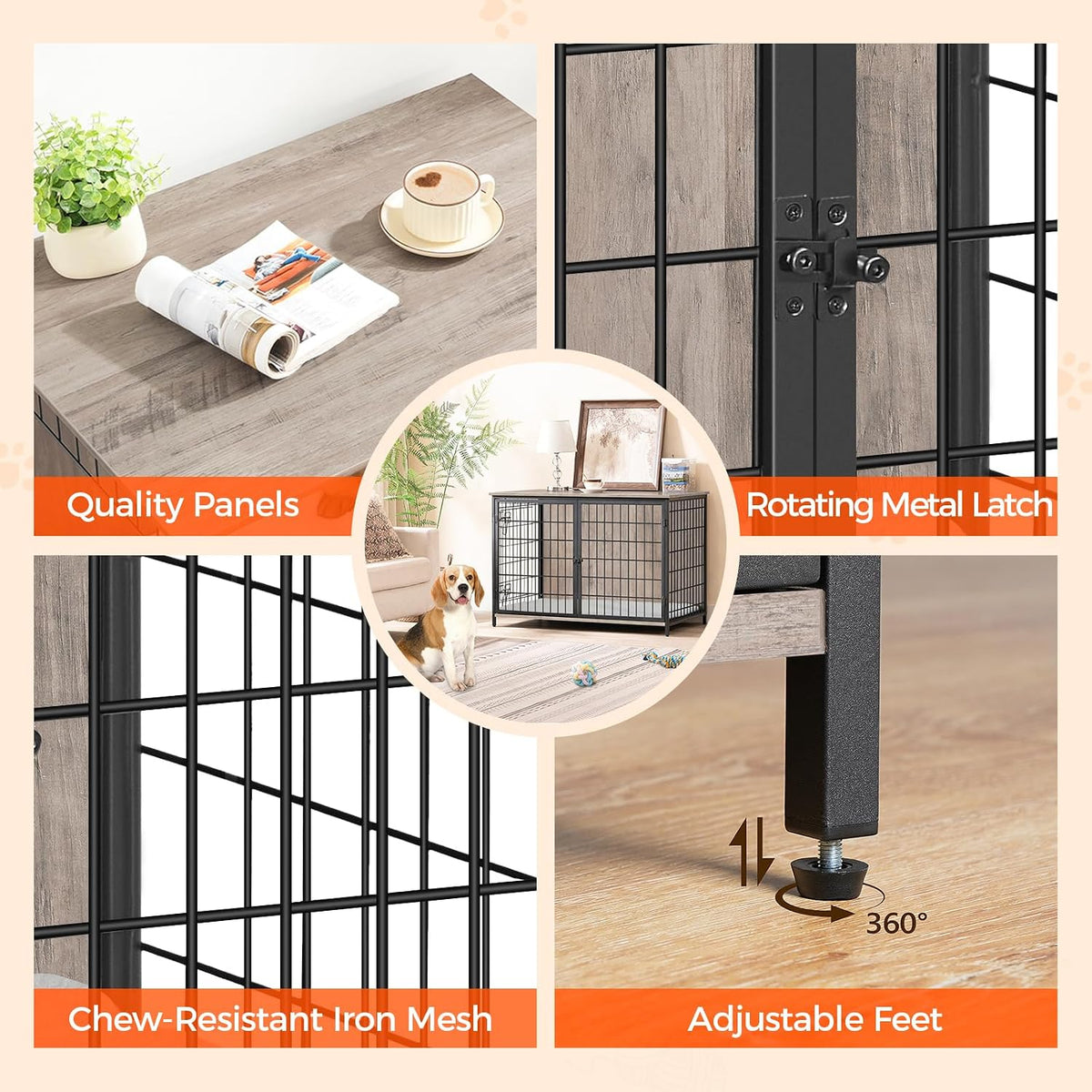mahancris dog crate furniture with cushion, wooden dog, package contents
