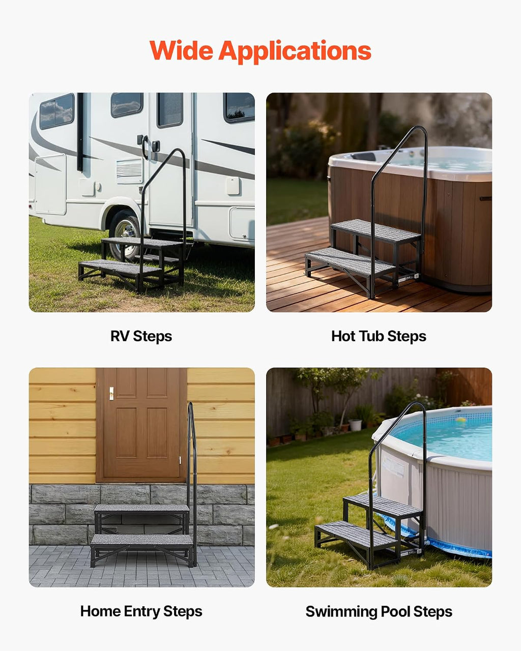 vevor rv steps with handrail, 2 steps, 660, package contents