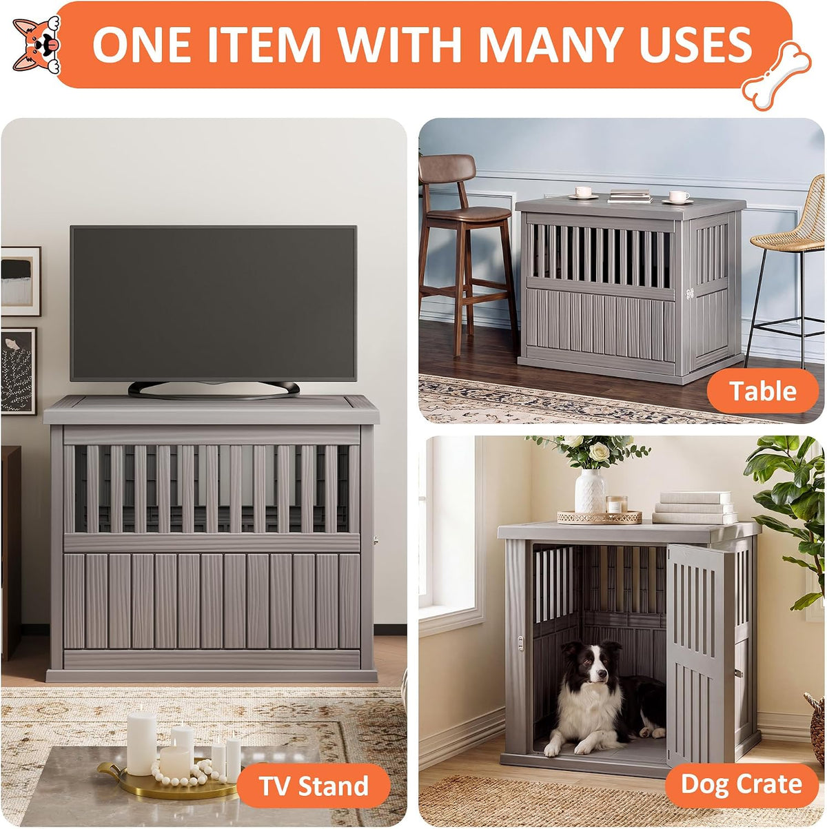 fancyango heavy duty dog crate furniture lockable indoor, side view