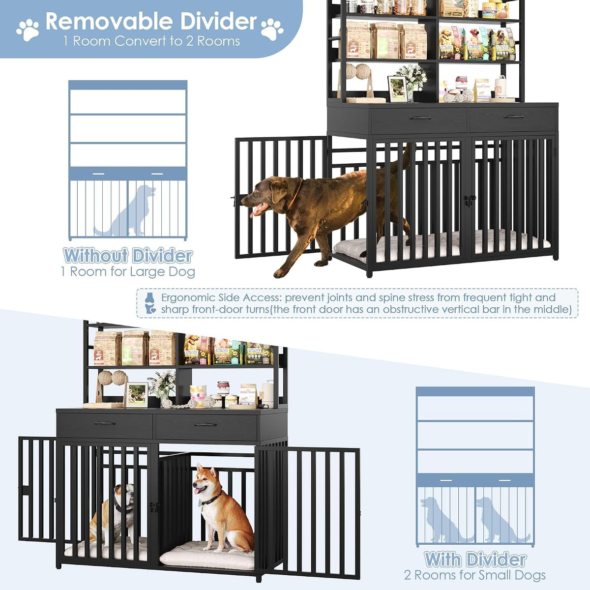 keyluv 71''h x 47.2''w large dog crate furniture showing dimensions