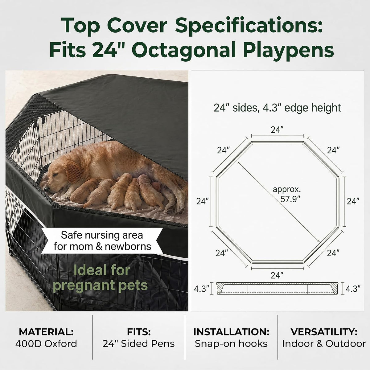 pjyucien puppy playpen with top cover & bottom showing dimensions