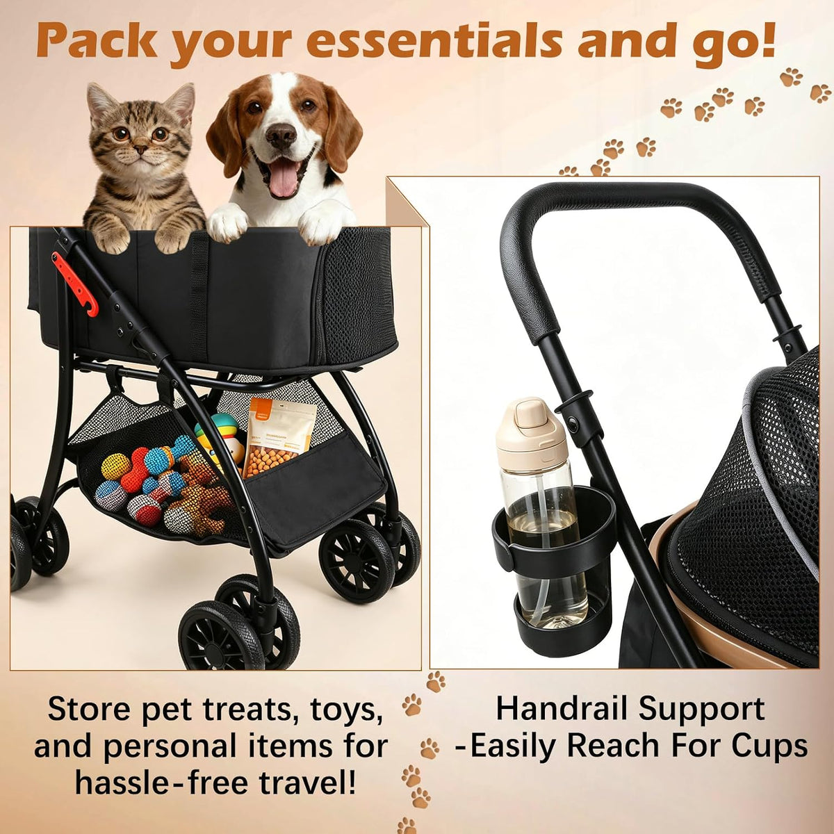 pet stroller for small dogs cats showing dimensions
