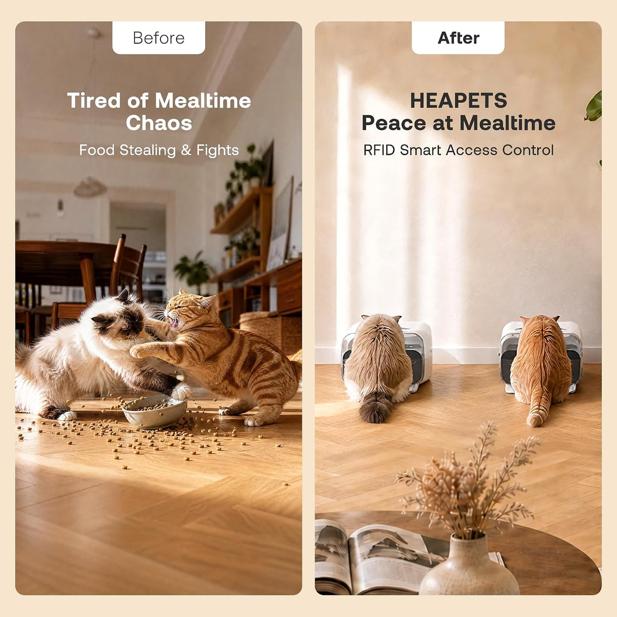heapets rfid automatic cat feeder with collar sensor shown in use