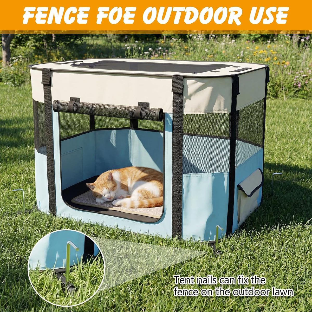 portable cat playpen, foldable pet tent with carry showing dimensions
