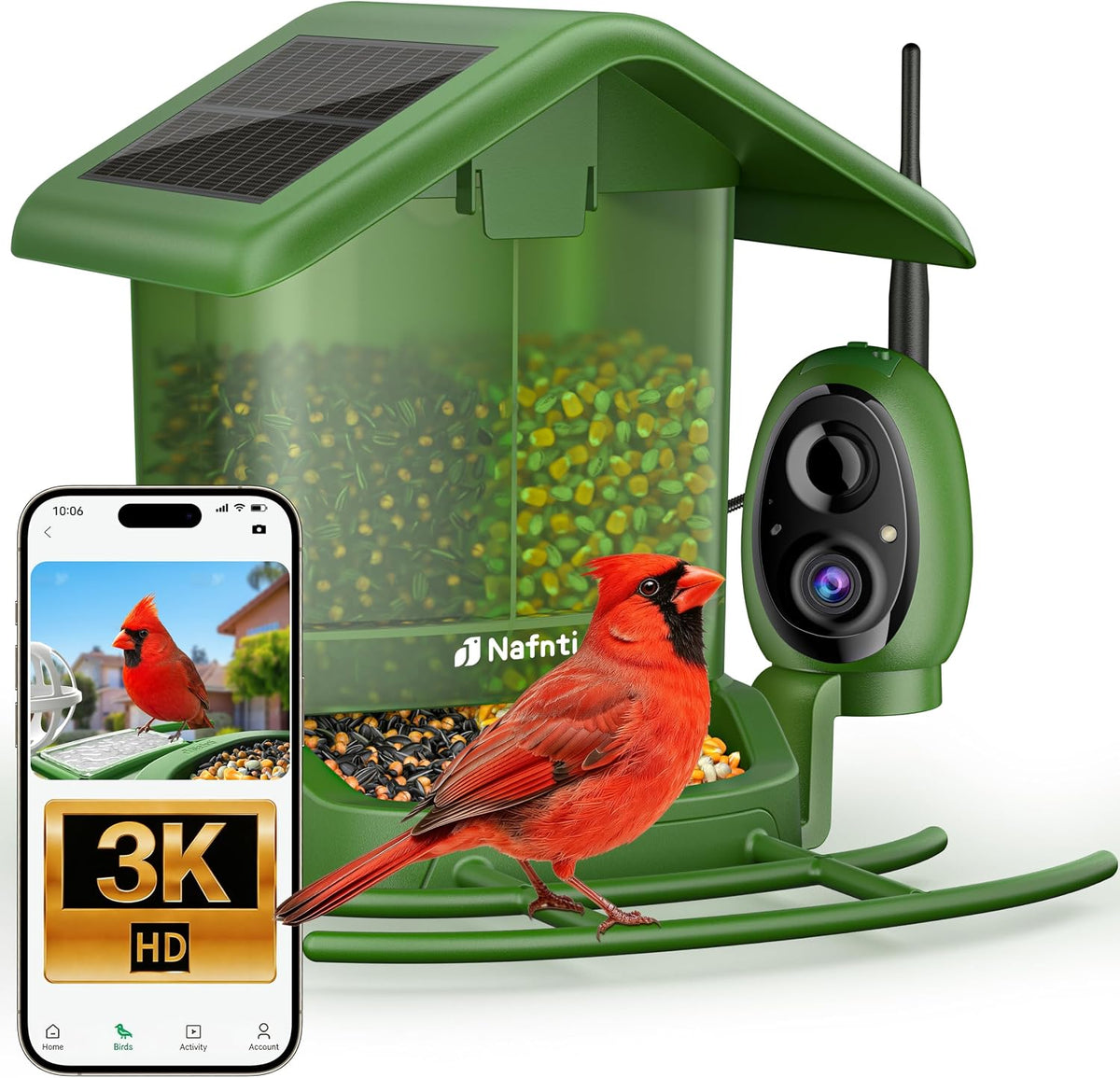 solar bird feeder with camera 3k uhd adjust, main product view