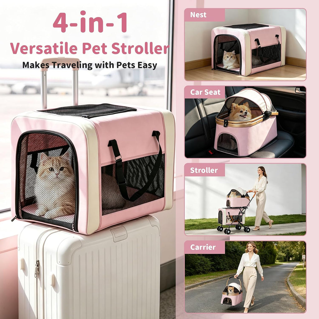 double pet stroller, 4 lockable wheels for small‑medium showing dimensions