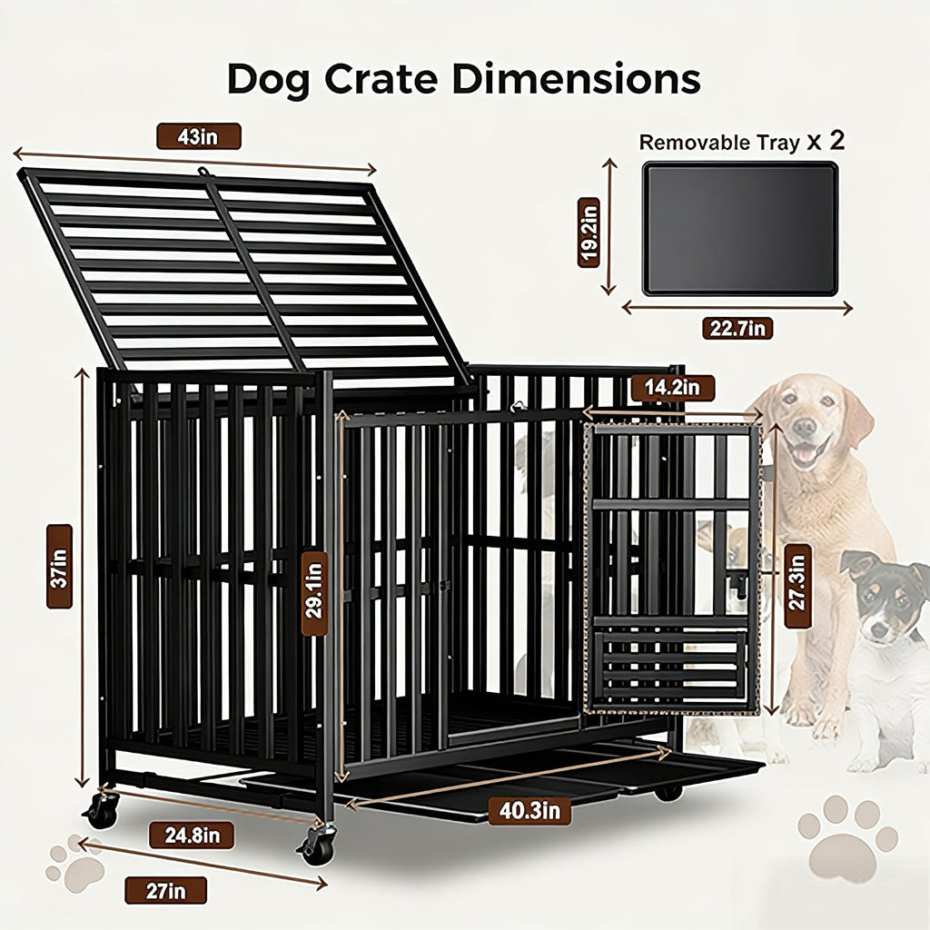 heavy duty dog crate, 43'' large indestructible cage, front angle view