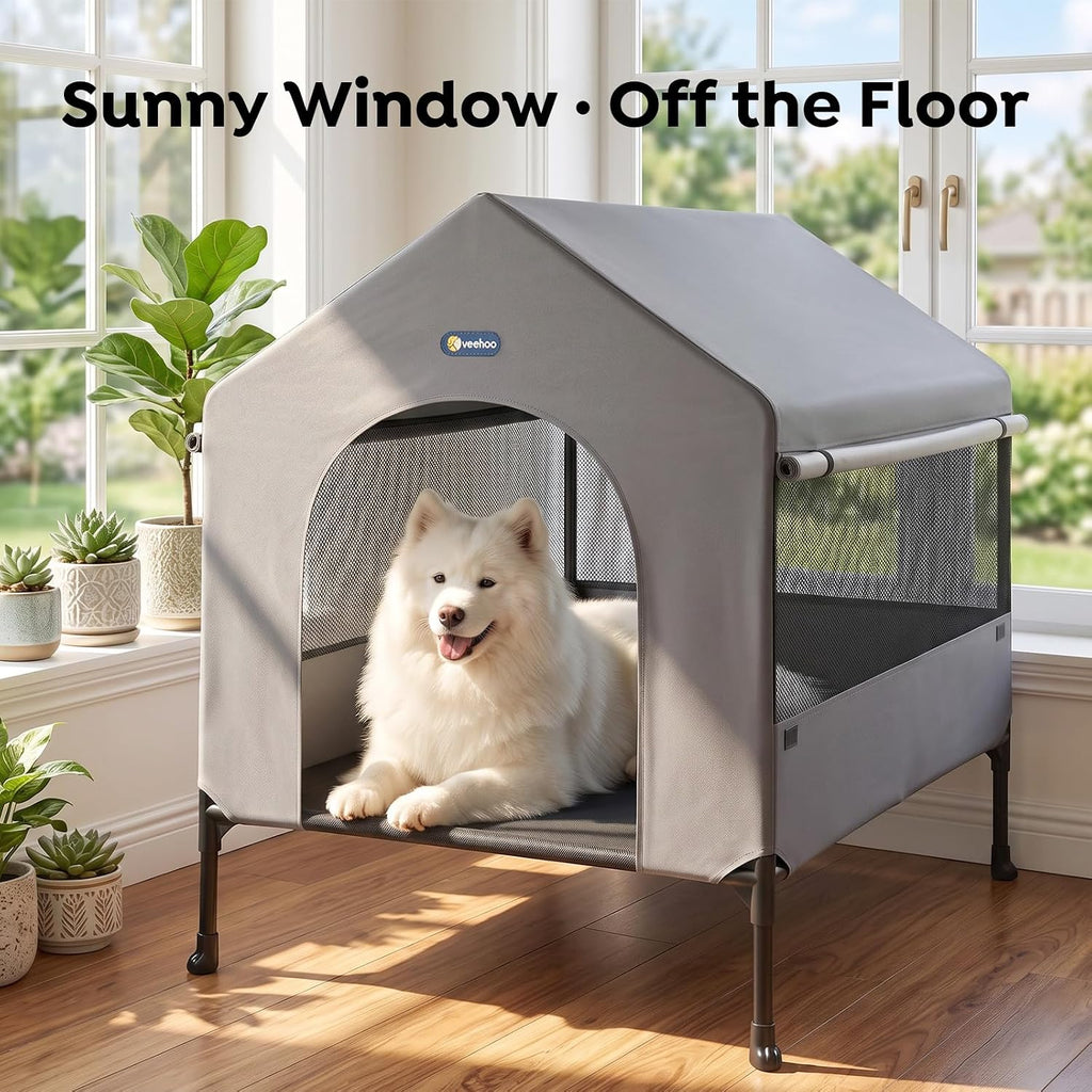 veehoo 41" dog house, 2-in-1 large dog house, side view