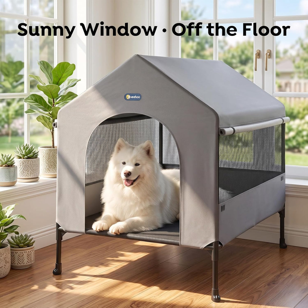 veehoo 35" dog house, 2-in-1 large dog house, side view