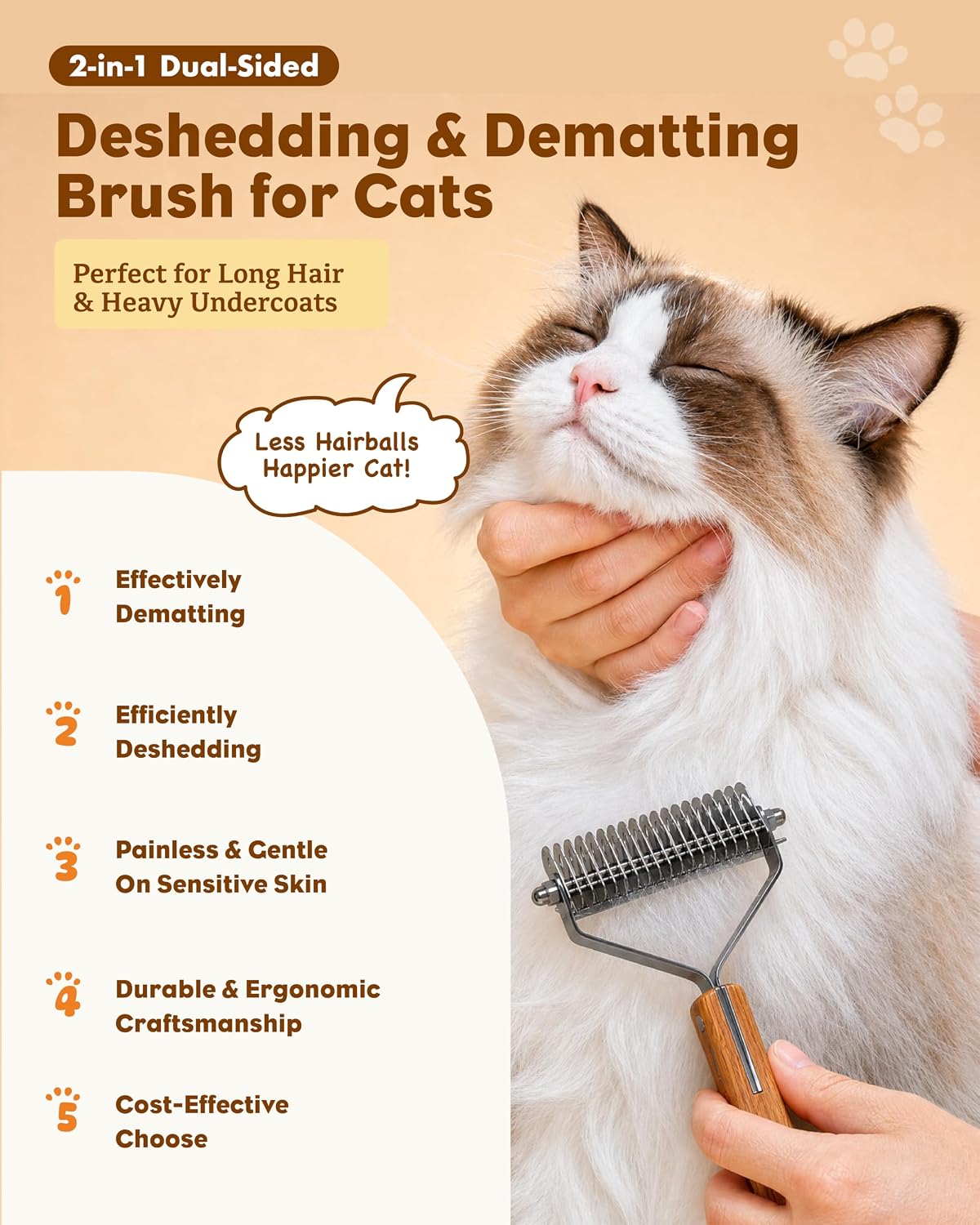 deshedding & dematting brush for cats, cat brush shown in use