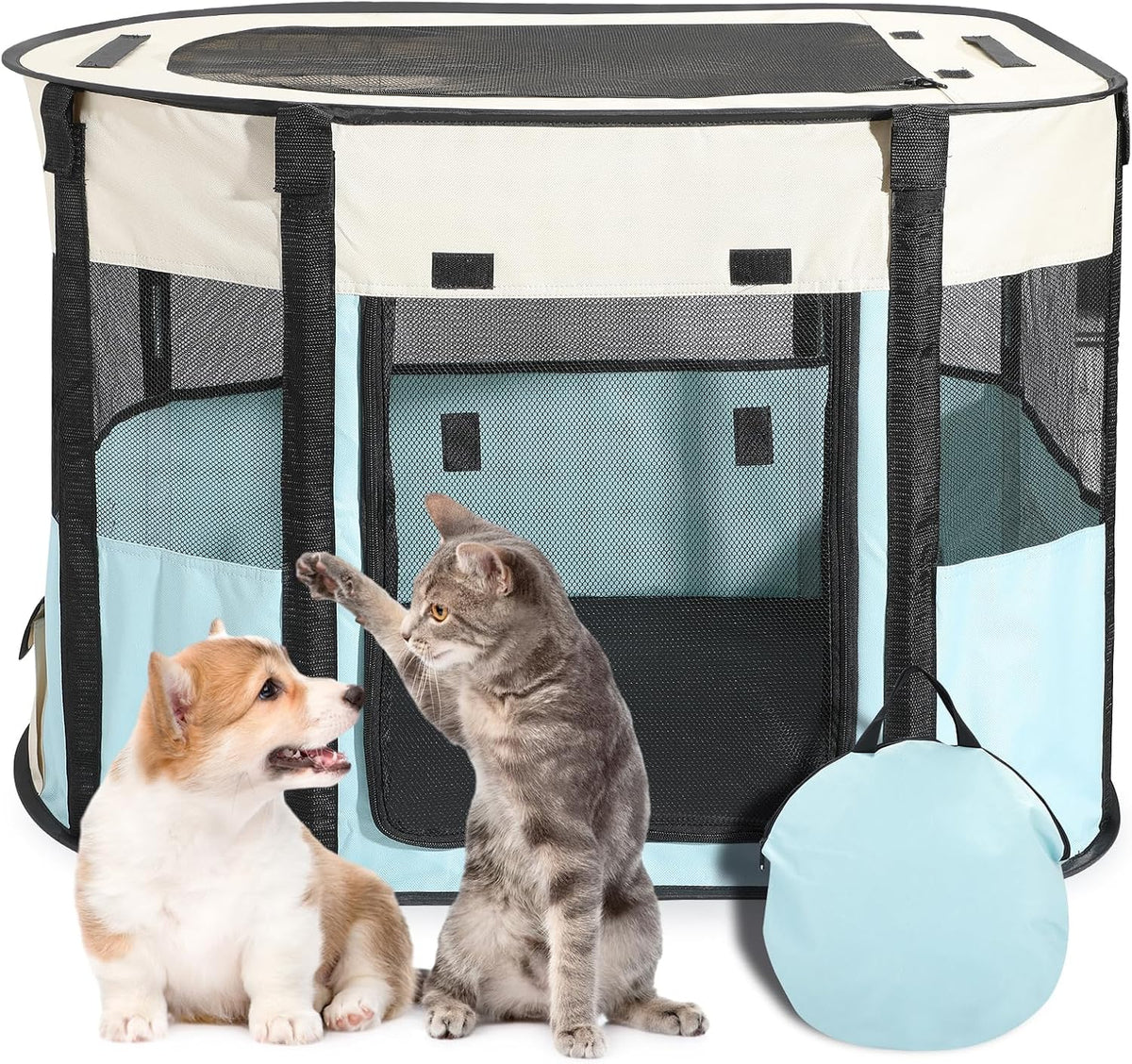 portable cat playpen, foldable pet tent with carry, main product view