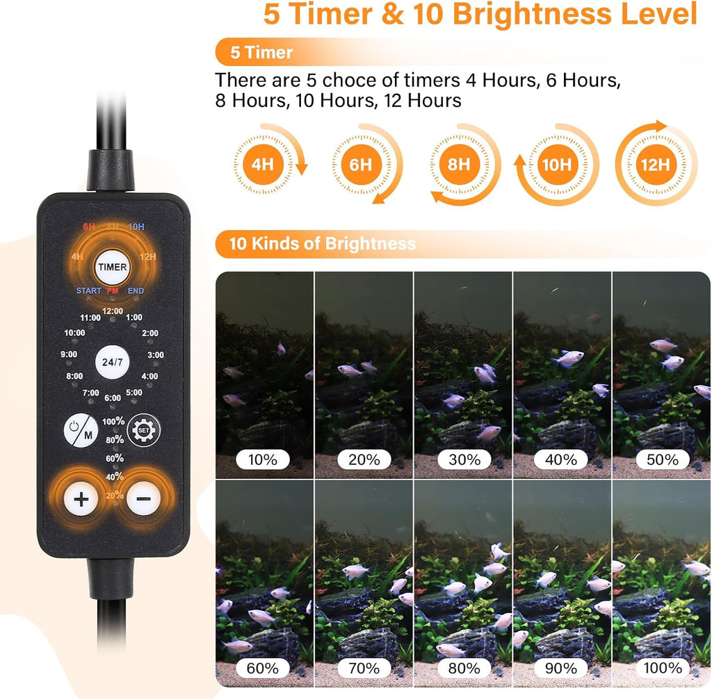 hygger submersible led aquarium light, 24w 26.8 in, side view