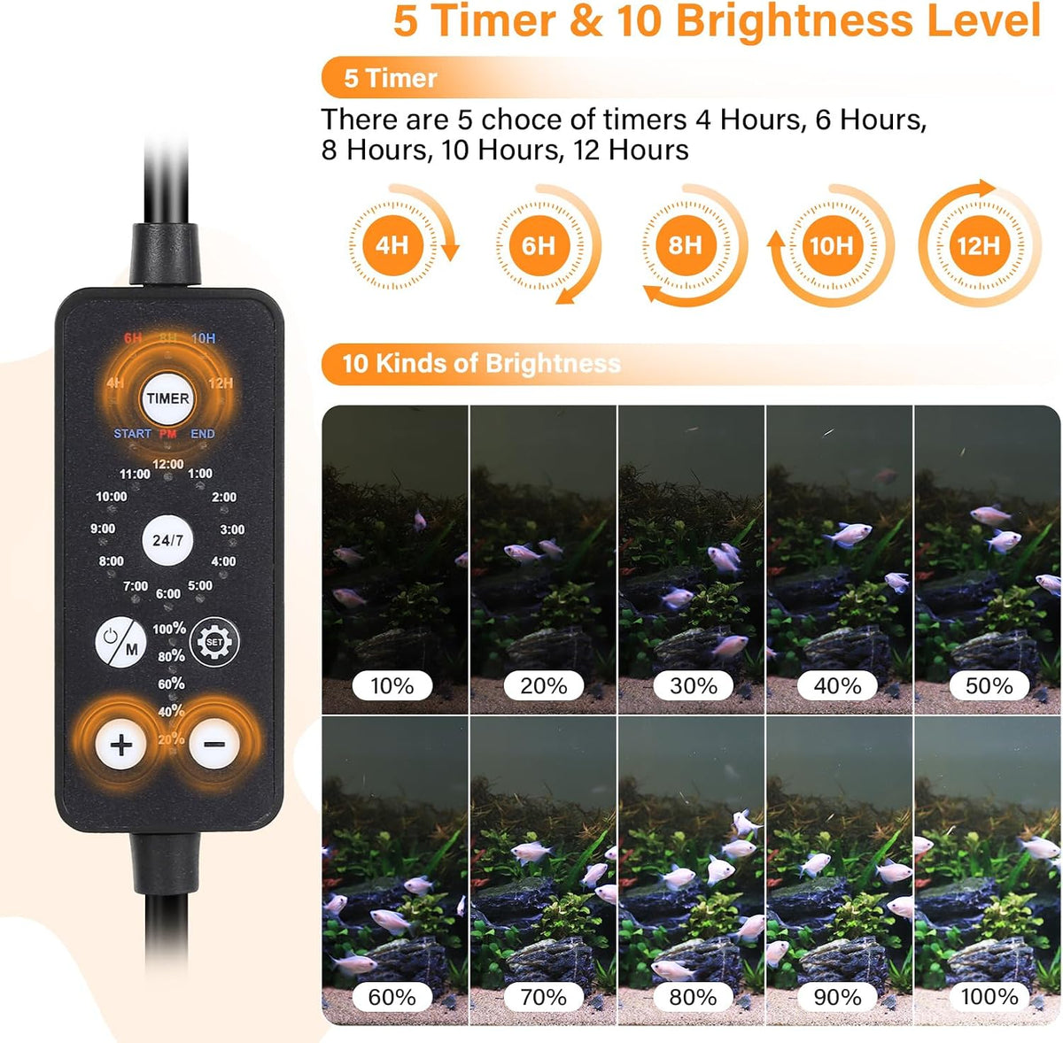 hygger submersible led aquarium light, 24w 26.8 in, side view