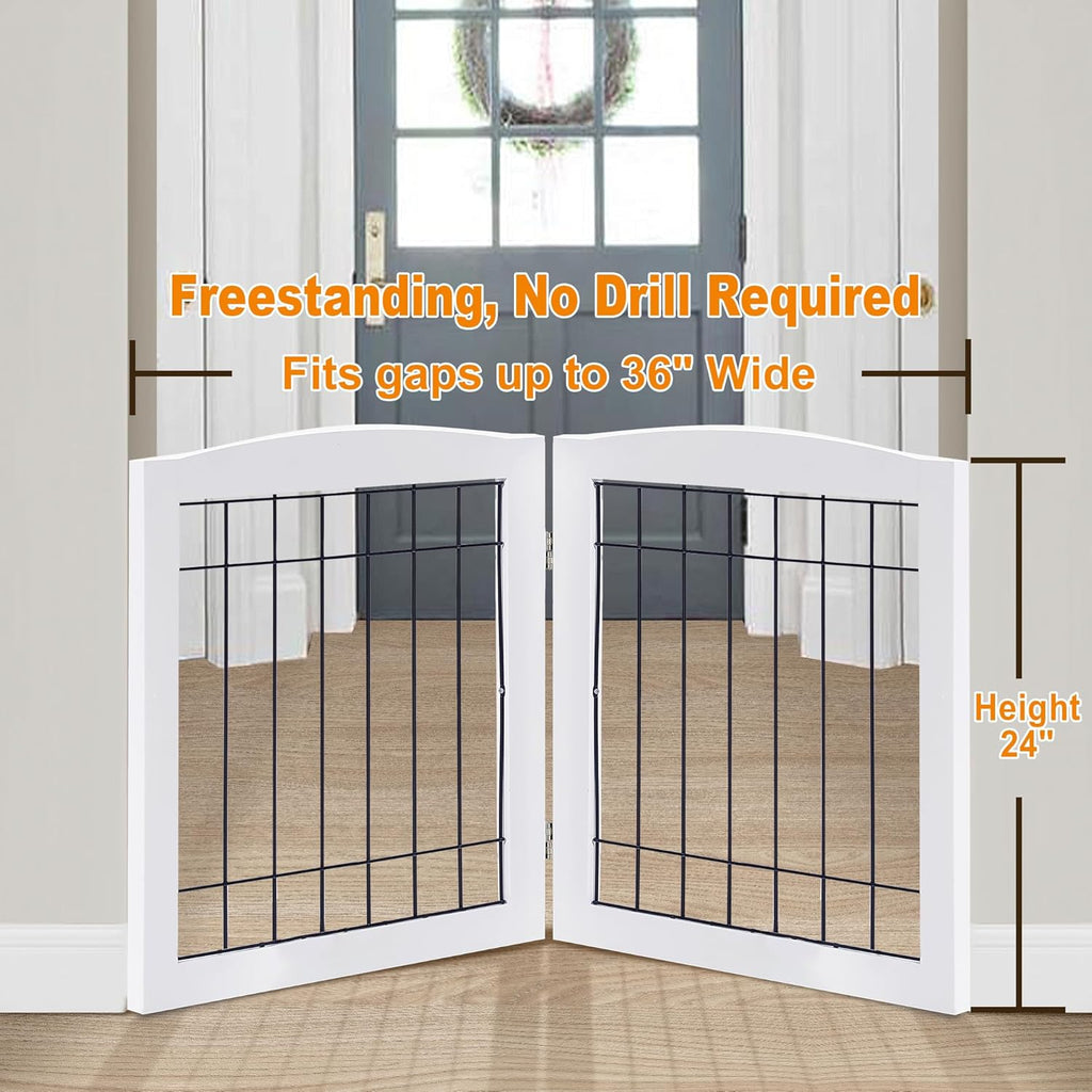 lzrs 2-panel freestanding foldable wood dog gate – shown in use
