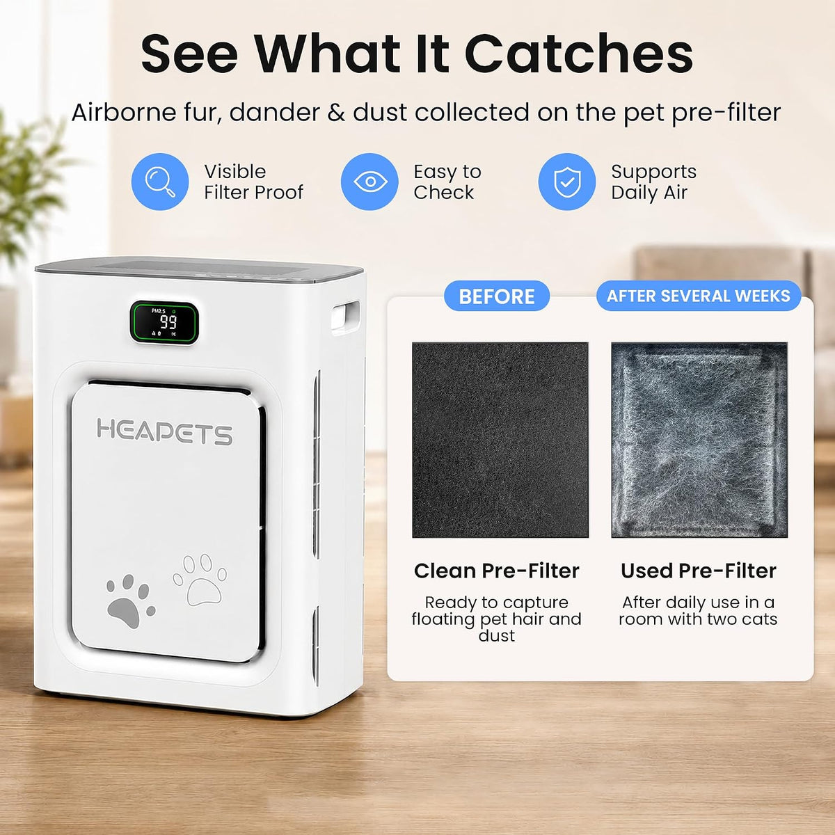 pet air purifier for home 2500 sq ft, close-up detail