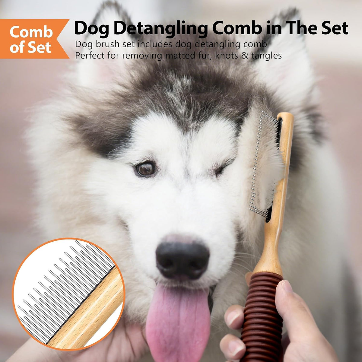 dog brush for long haired dogs, 27mm extra, close-up detail