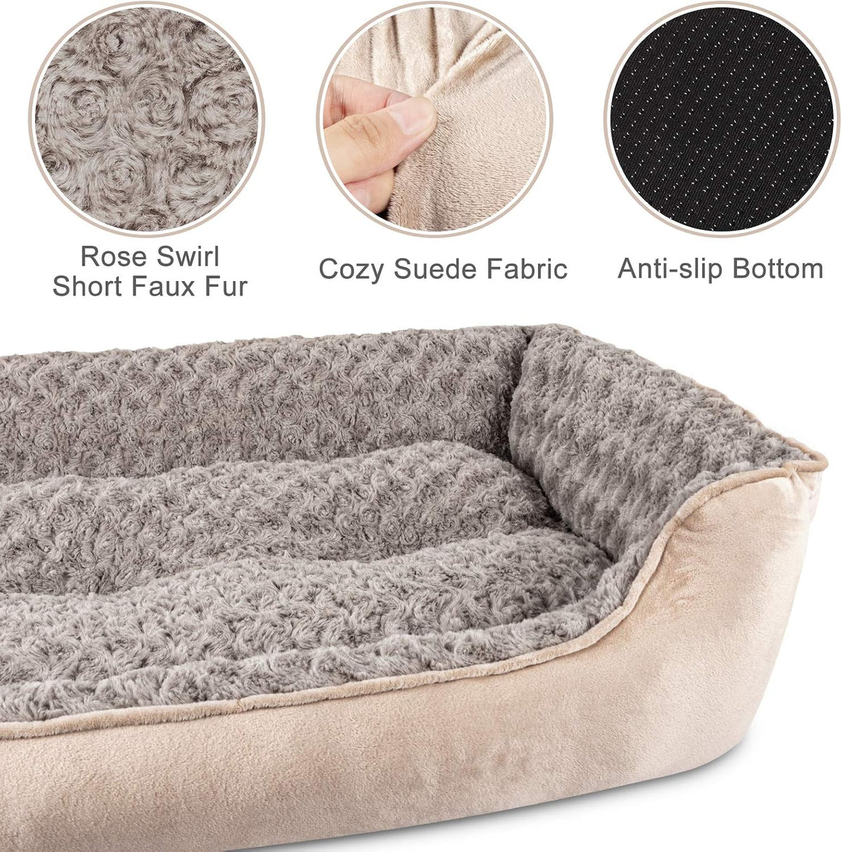 joejoy rectangle dog bed for large medium small, close-up detail