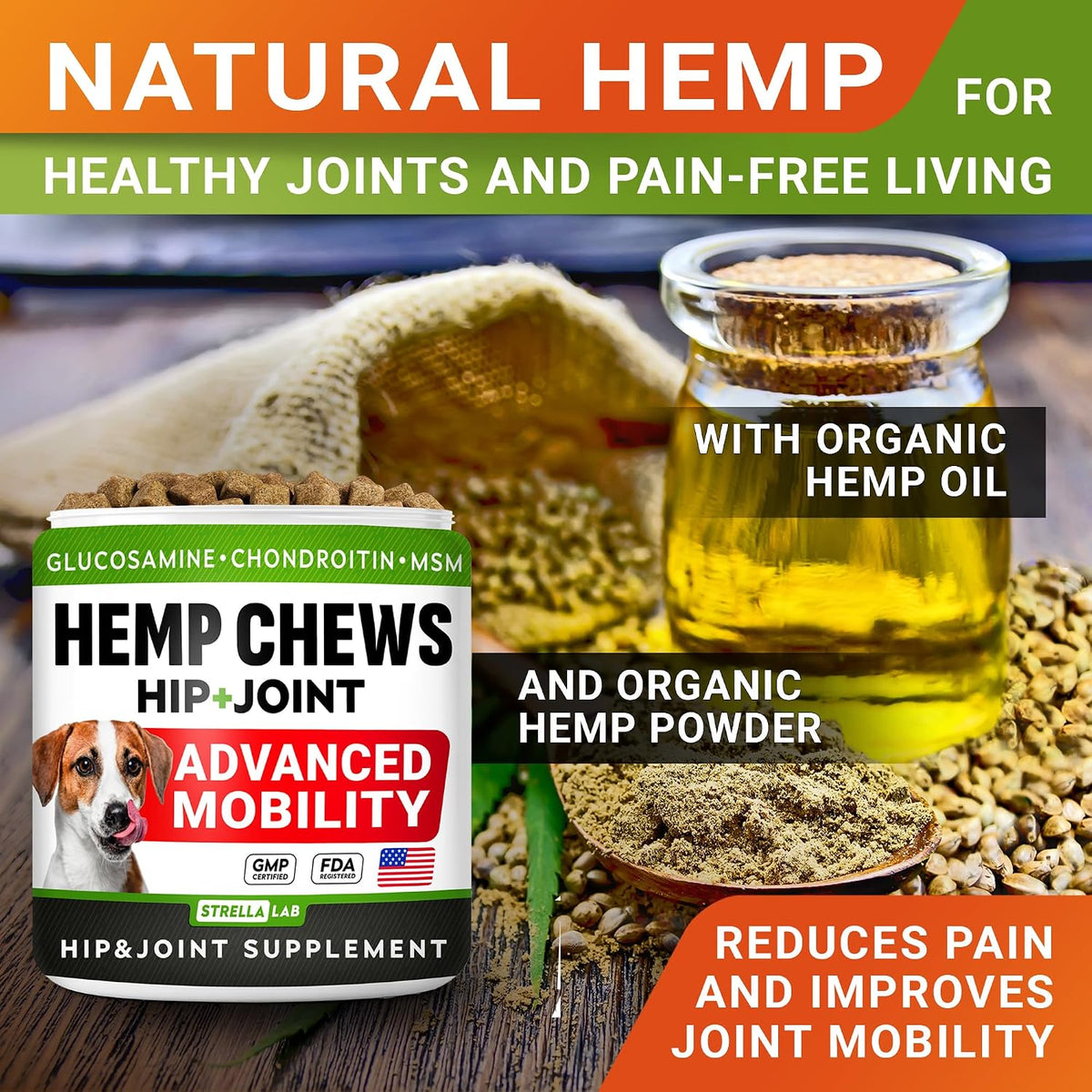 advanced joint hemp chews for dogs mobility showing dimensions