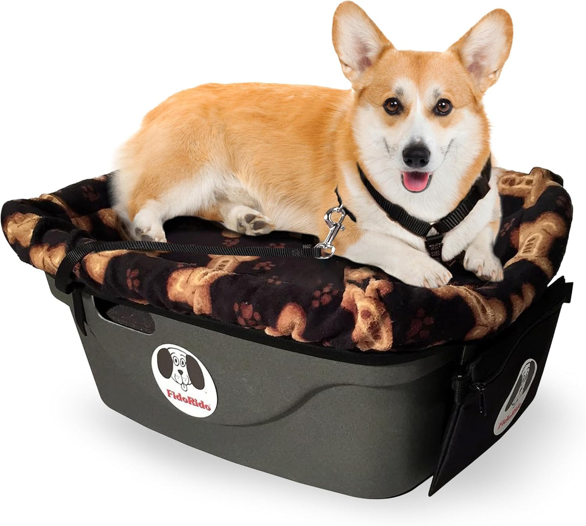fidorido dog car seat, black/tan bones, booster seat, main product view