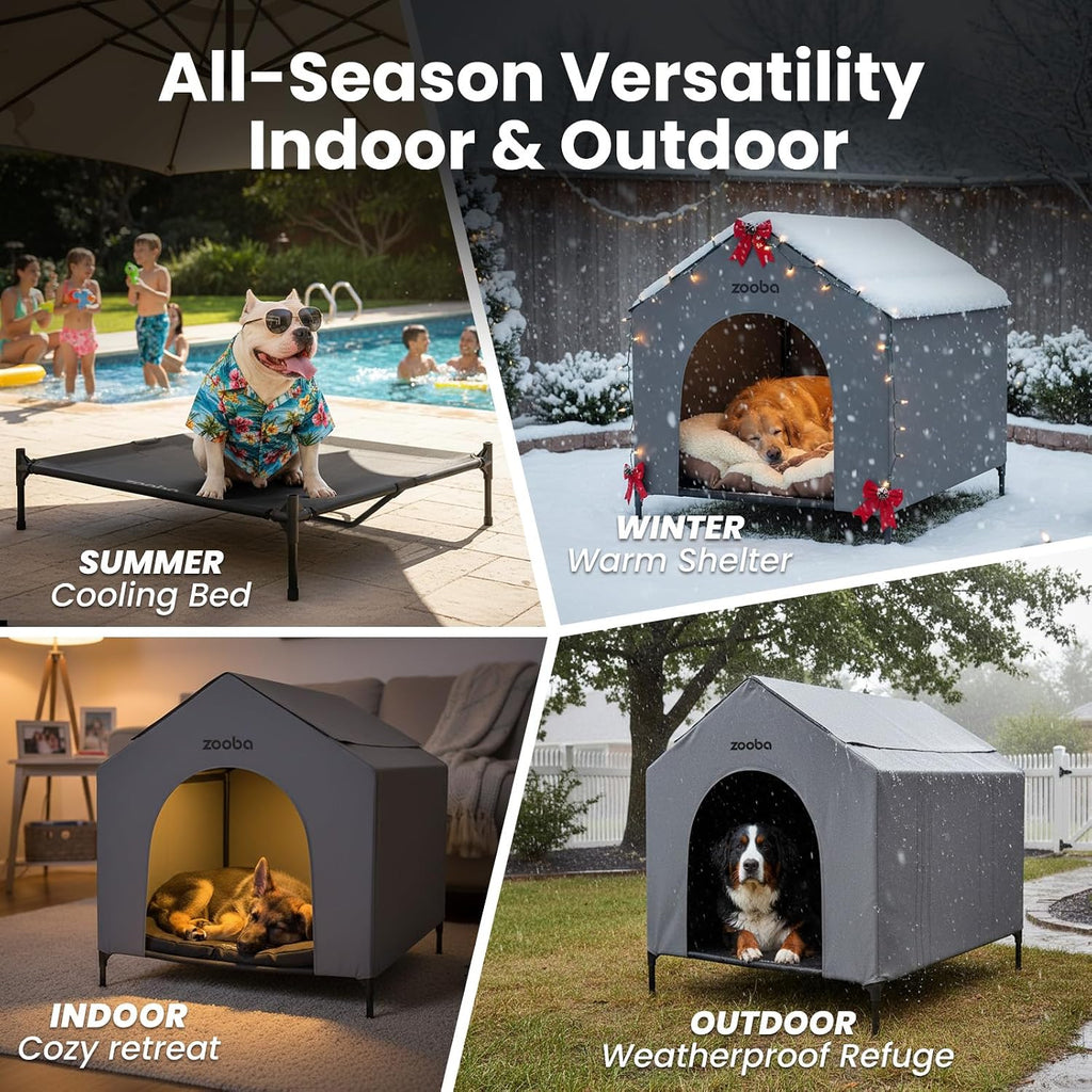 zooba 42” outdoor dog house for large breeds showing dimensions