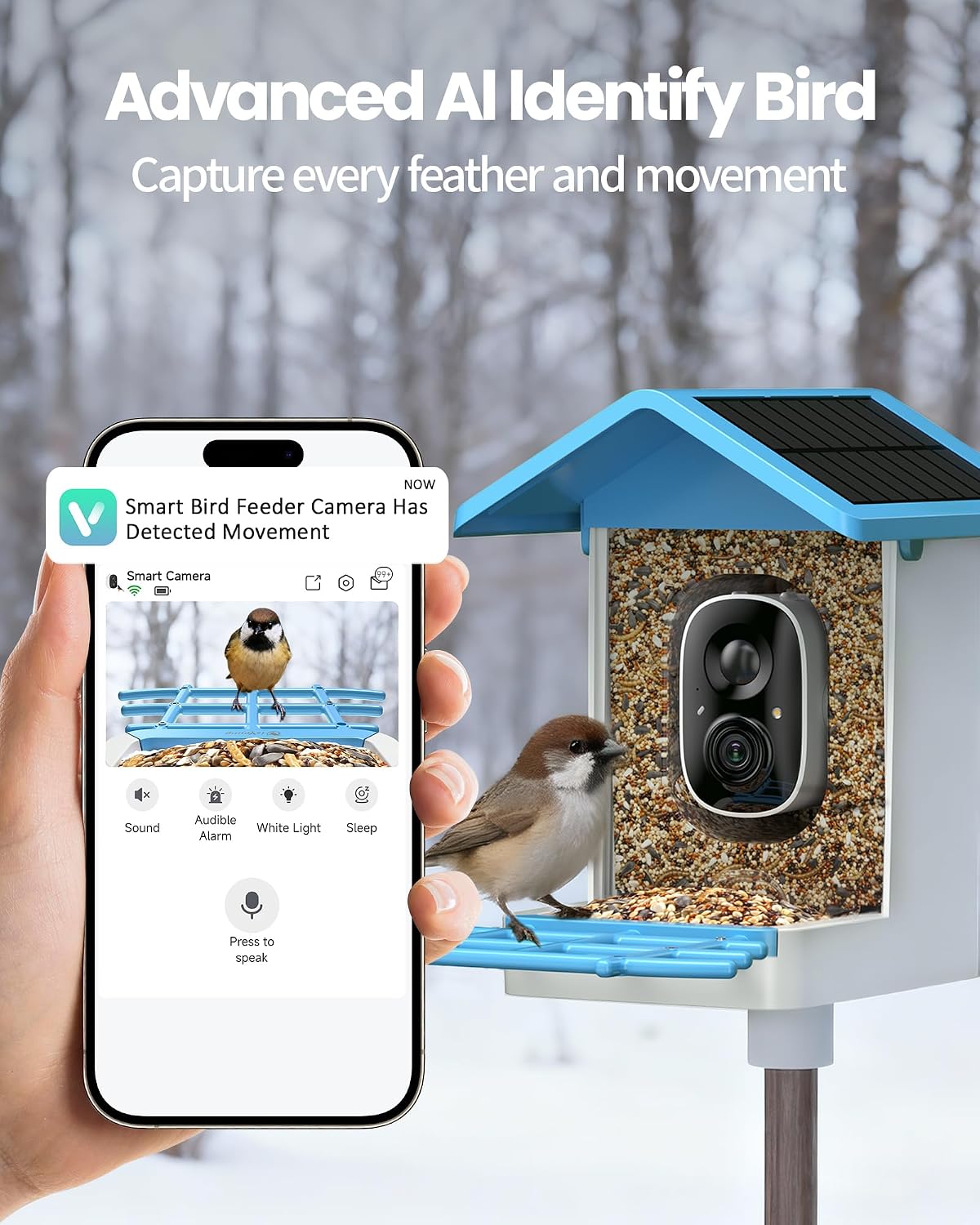 g11 smart bird feeder with camera, 2.5k, ai shown in use