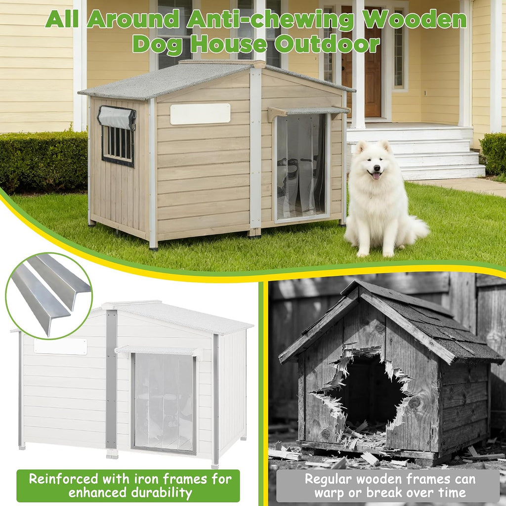 petscosset large dog house outdoor indoor -55" weatherproof, side view
