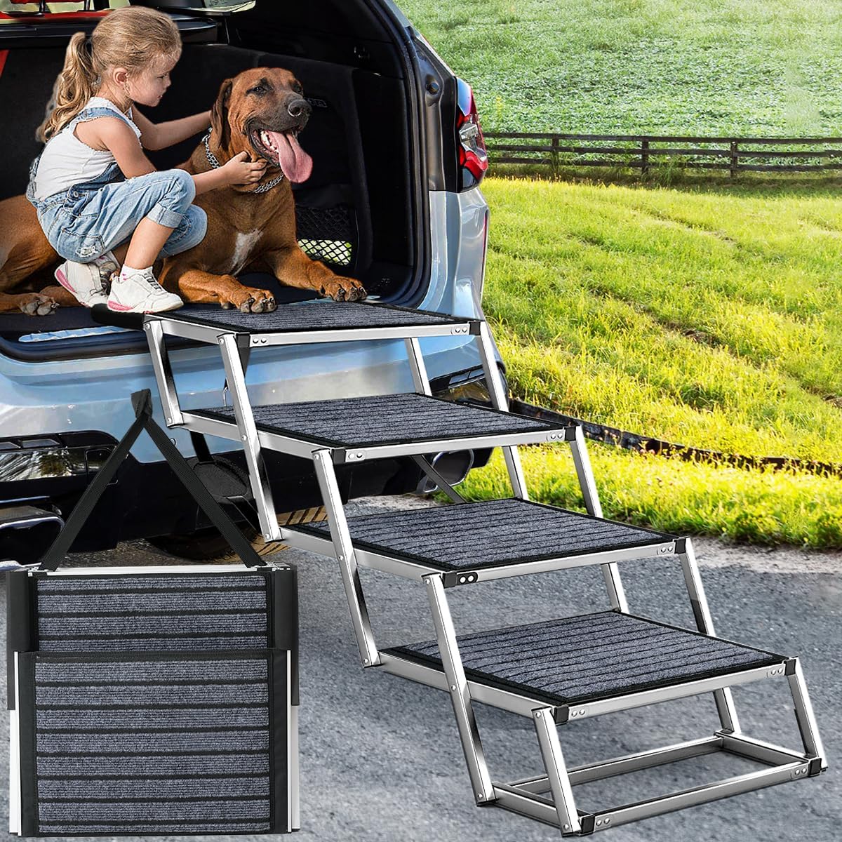joyrally dog steps for car, foldable 4-step stairs, main product view