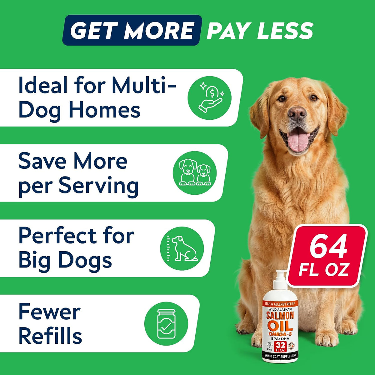 wild alaskan salmon oil for dogs & cats, side view