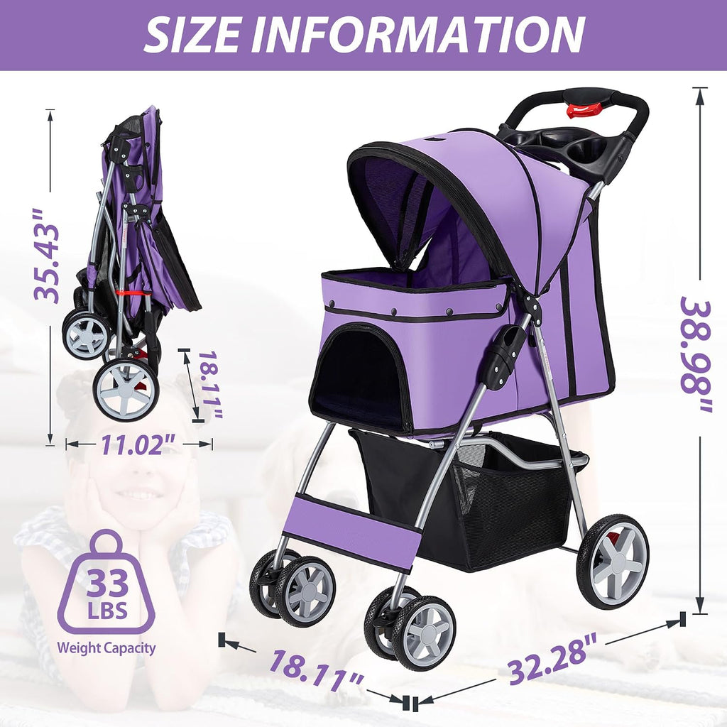 unisakey foldable 4-wheel pet stroller for dogs cats, close-up detail