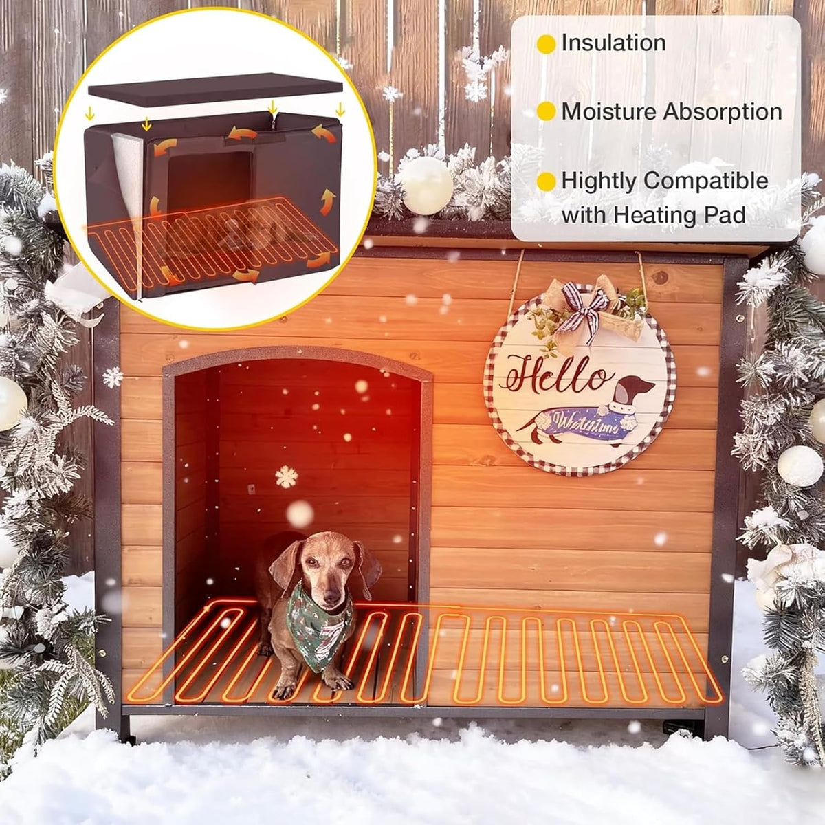 aivituvin heated dog house outdoor with heating pad, side view
