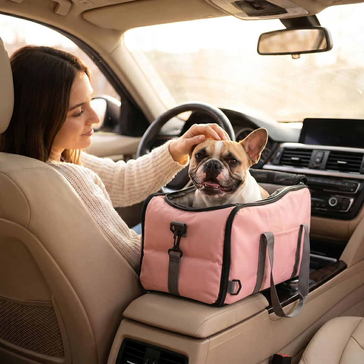 center console dog car seat for small dogs, side view