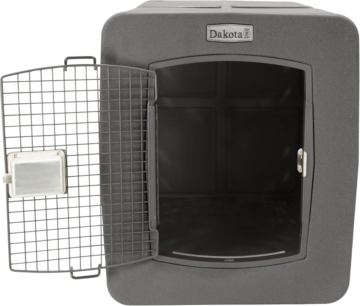 dakota283 g3 portable high-security framed dog kennel, dark, side view