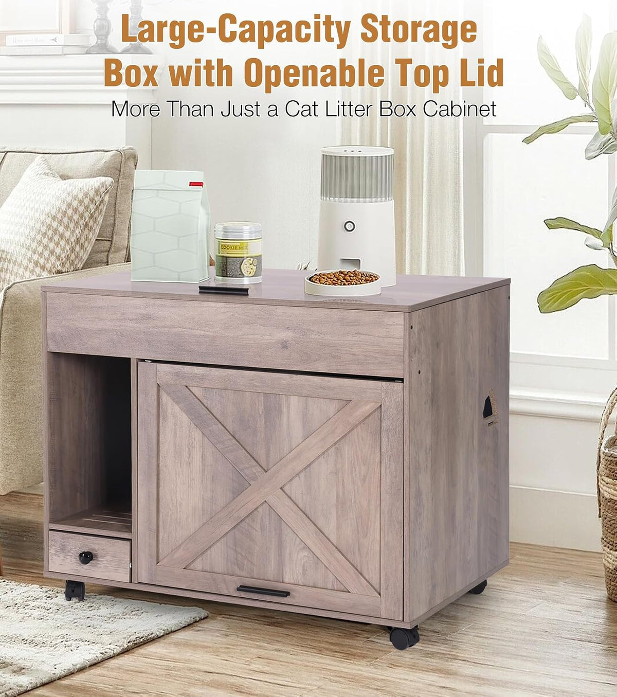 gutinneen cat litter box enclosure cabinet, hidden litter showing dimensions