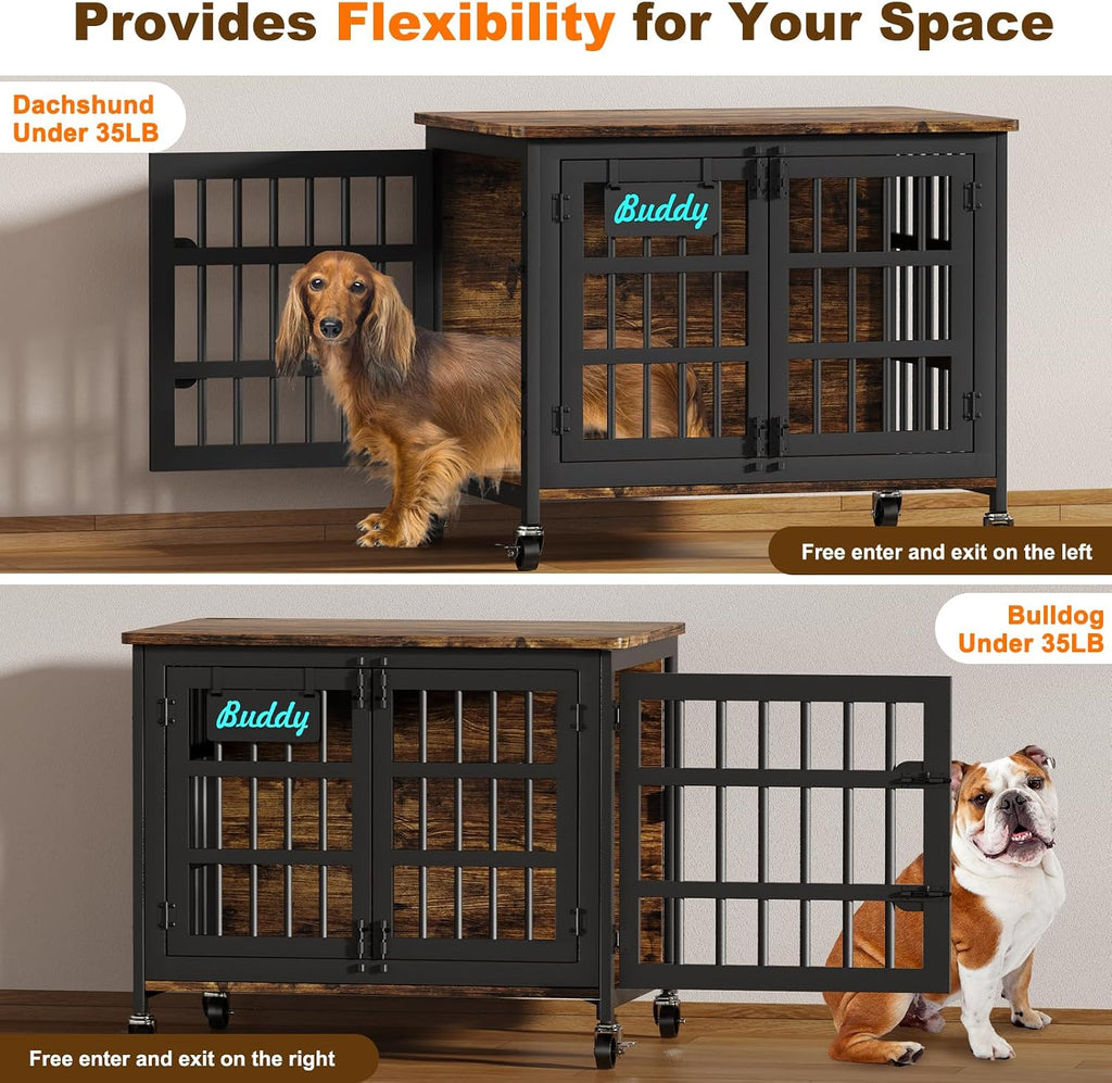 easycom 32 in heavy duty dog crate furniture, side view