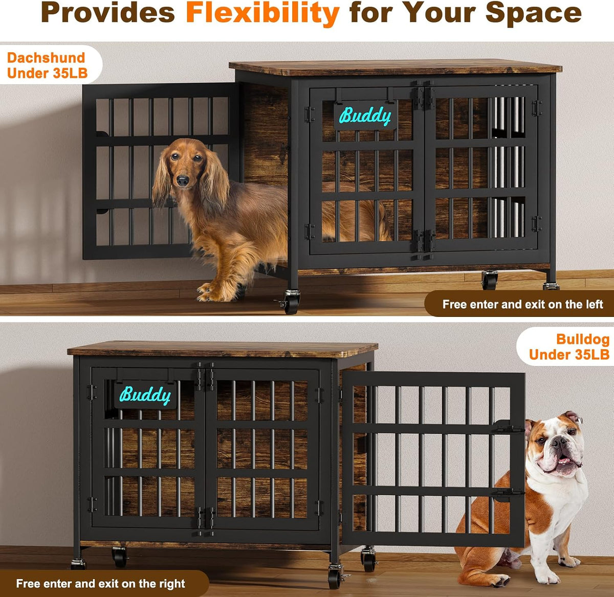 easycom 32 in heavy duty dog crate furniture, side view