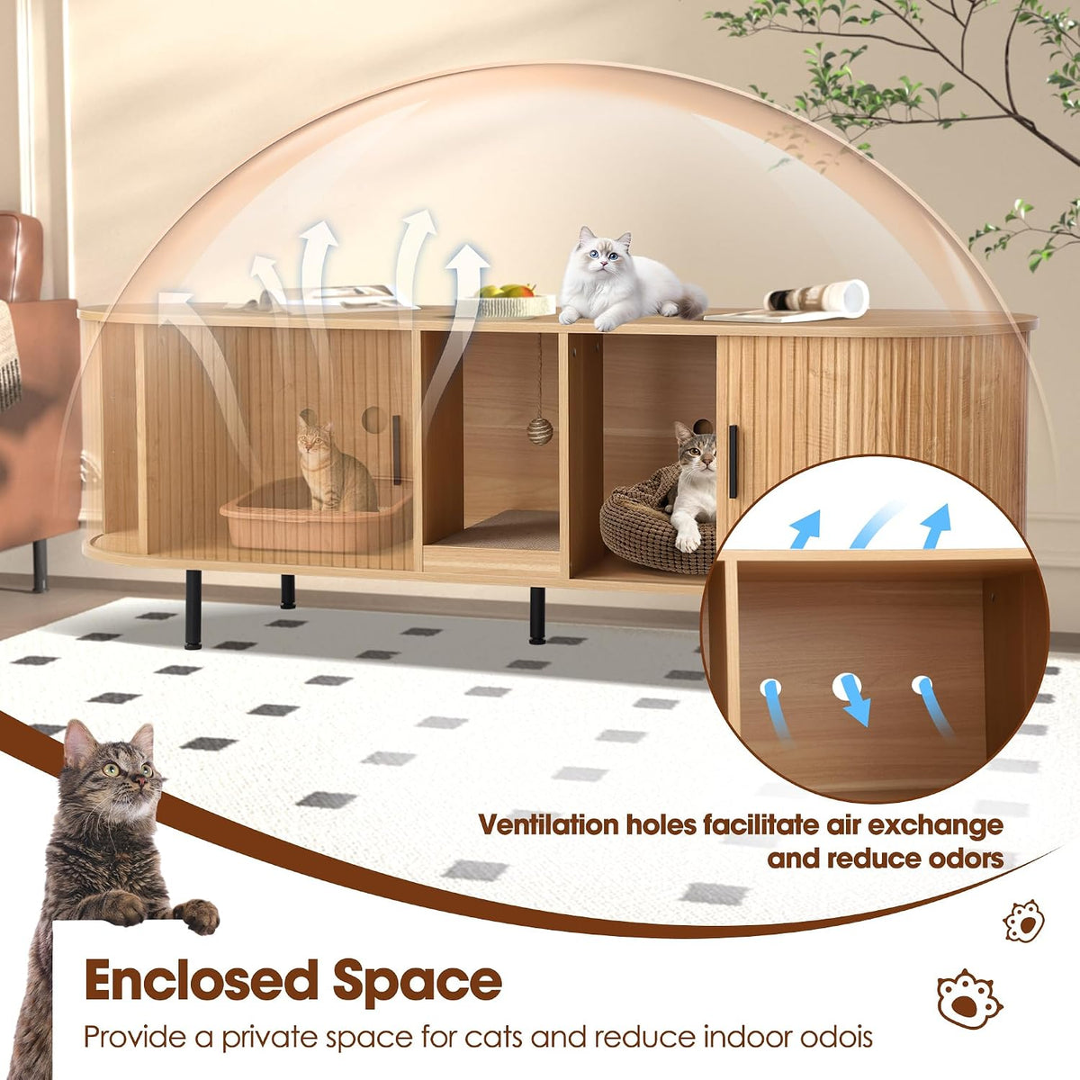 grepatio 63" litter box enclosure for 2 cats showing dimensions