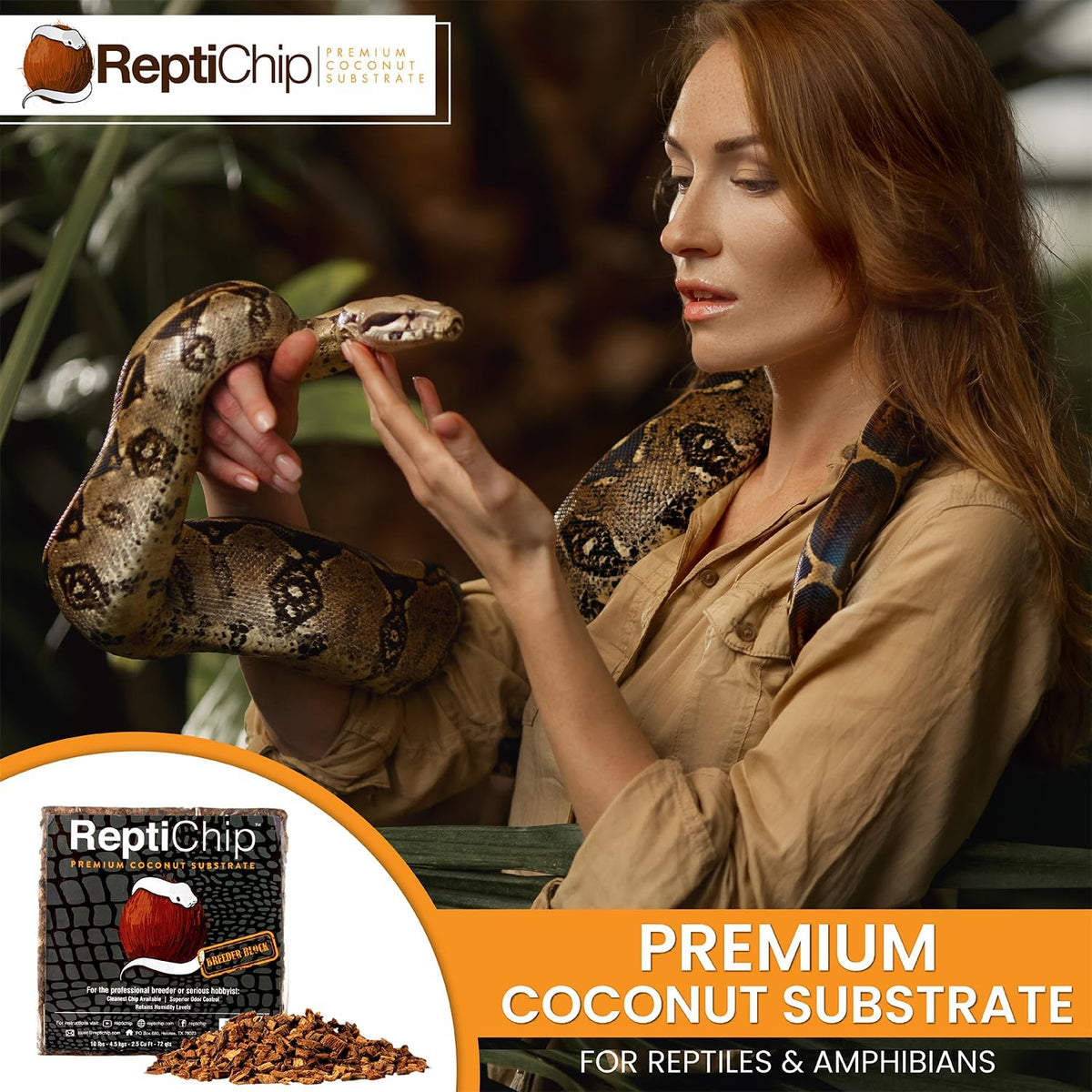 reptichip reptile substrate coconut chip bedding 72 quart, front angle view